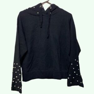 K Jordan Black Faux Pearl Beaded Pullover Hoodie Large